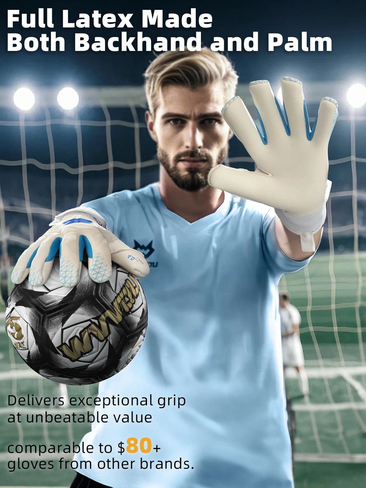 WVVOU Soccer Goalie Gloves,breathable football gloves,with 4+3mm adhesive super grip latex palm
