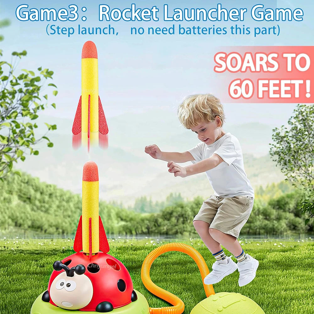 Musical Jump Sports Toys Toss Ring Game Toy and Rocket Launcher for Kids Ladybug Multifunction Outdoor Machine Gifts