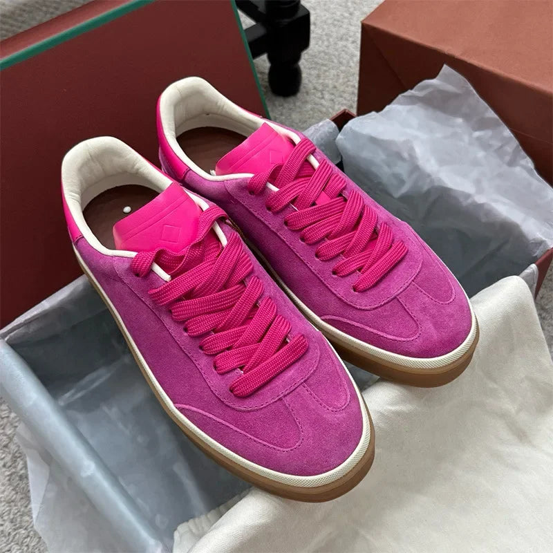 Men's Genuine Leather Lace Up Round Toe Trainer Shoes White