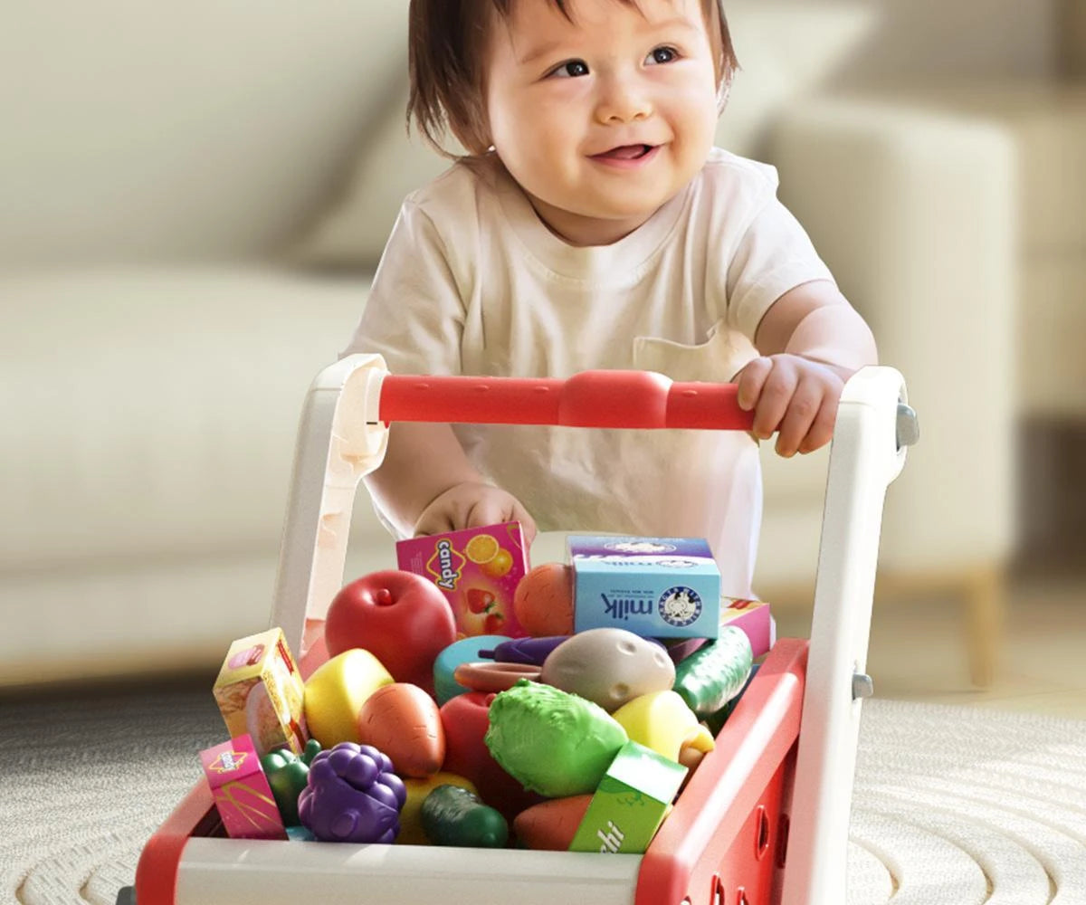 Shopping cart toy baby small trolley children play house fruit cut music kitchen supermarket men and girls Early Education toys