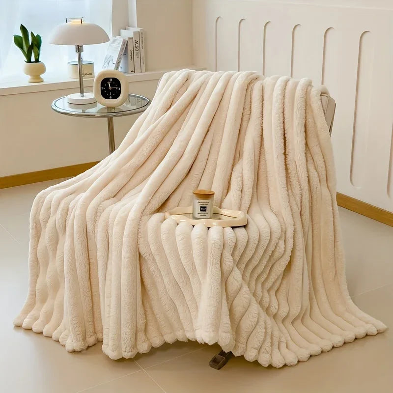 Luxurious Faux Rabbit Fur Throw Blanket – Soft & Cozy for Couch, Bed, Office, Travel, Perfect All-Season Gift