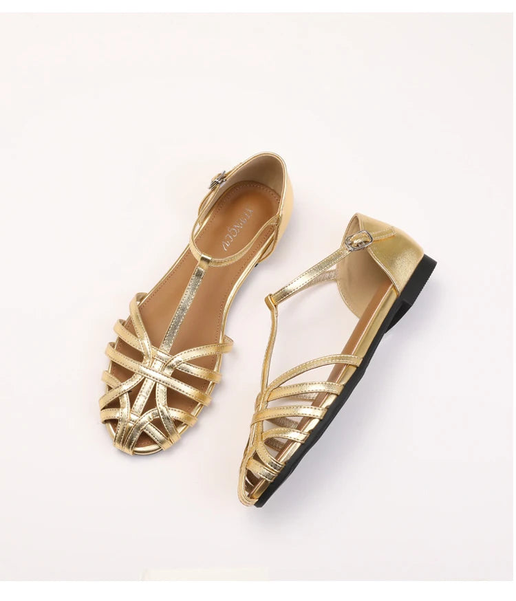 ZAROY Summer Cross Strap Flat Sandals Women Round Toe Ankle Buckle Hollow Casual Roman Sandalia Zapatos De Mujer сандали