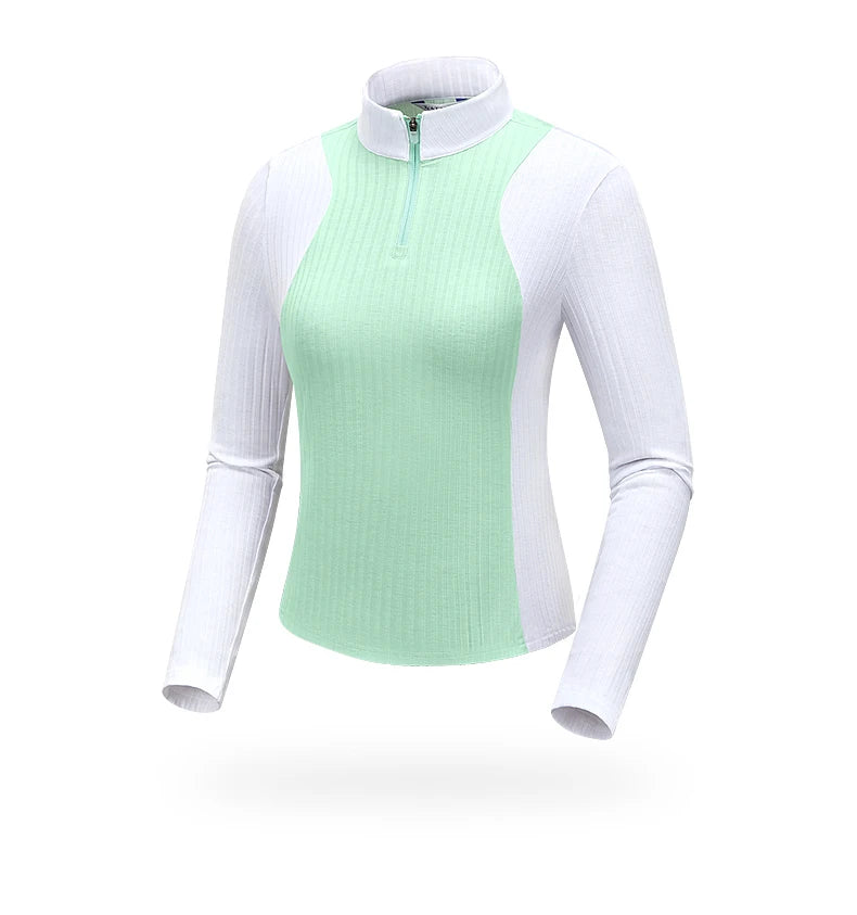 TTYGJ Autumn Spring Golf Clothing Women Contrast Color Golf Base Shirt Ladies Zipper Collar Soft Tops Slim Casual Sportswear