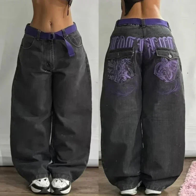 Streetwear New Fashion Oversized Print Baggy Jeans Women Y2K Harajuku Hip Hop Vintage Gothic High Waist Wide-leg Pants Trousers
