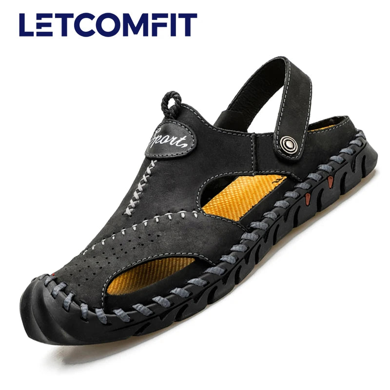 Men Cowhide Sandals Slip On With Rubber Bottom Casual Outdoor