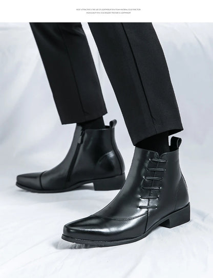 Men's Leather Riding Boots Ankle High ZIP Closure PU Lined