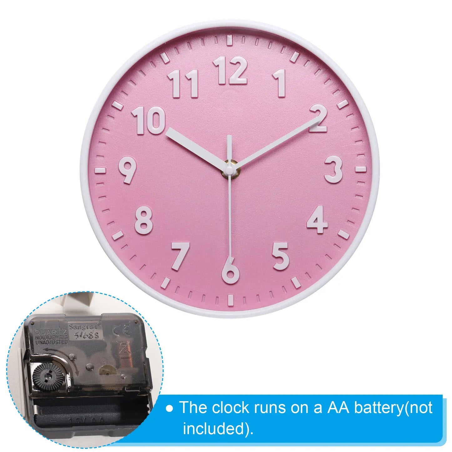 Pink 3D Quartz Wall Clock – Silent, Battery Powered, Home & Office