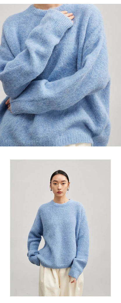 Alpaca Knit Pullover Sweater For Women, Loose Fit, Camel, Beige