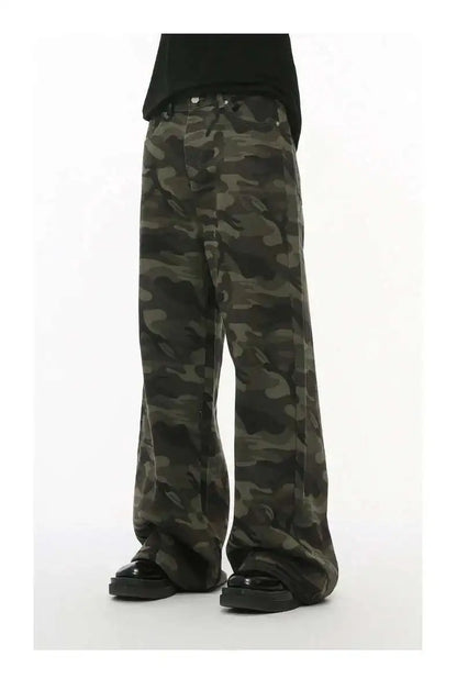 Men's Wide Leg Denim Jeans Casual Vintage Washed Old Blue