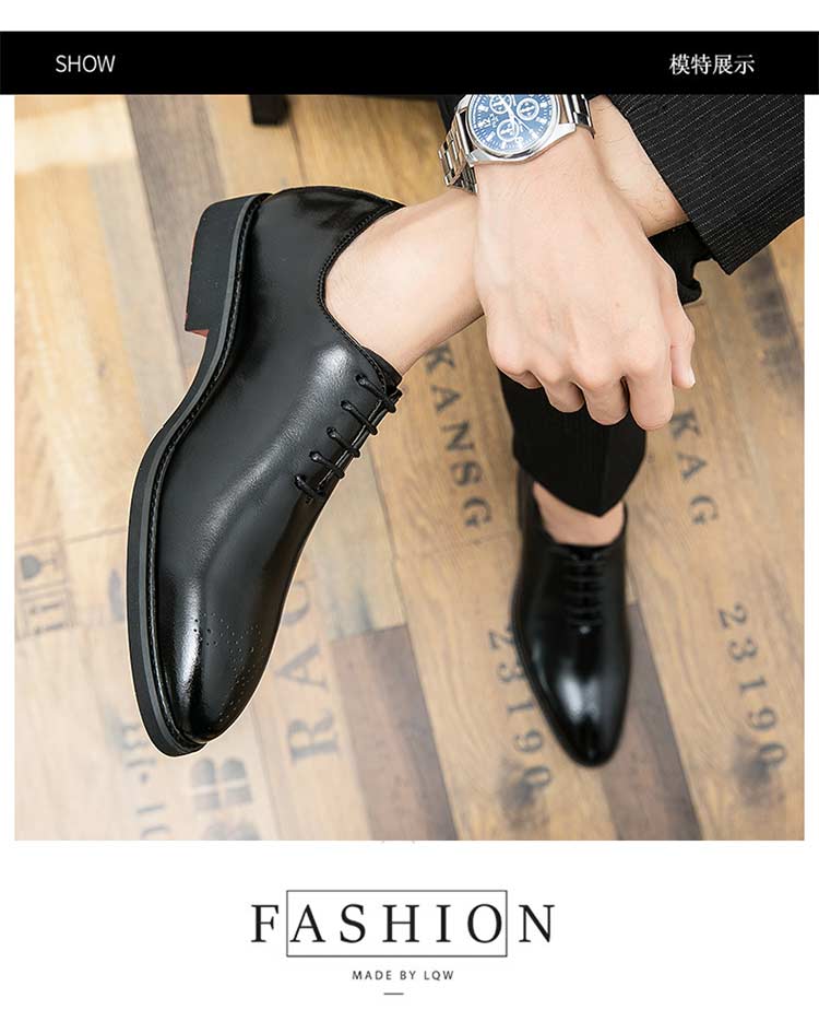 Men's Black Brogue Shoes Lace-Up Round Toe Formal Office Spring Autumn