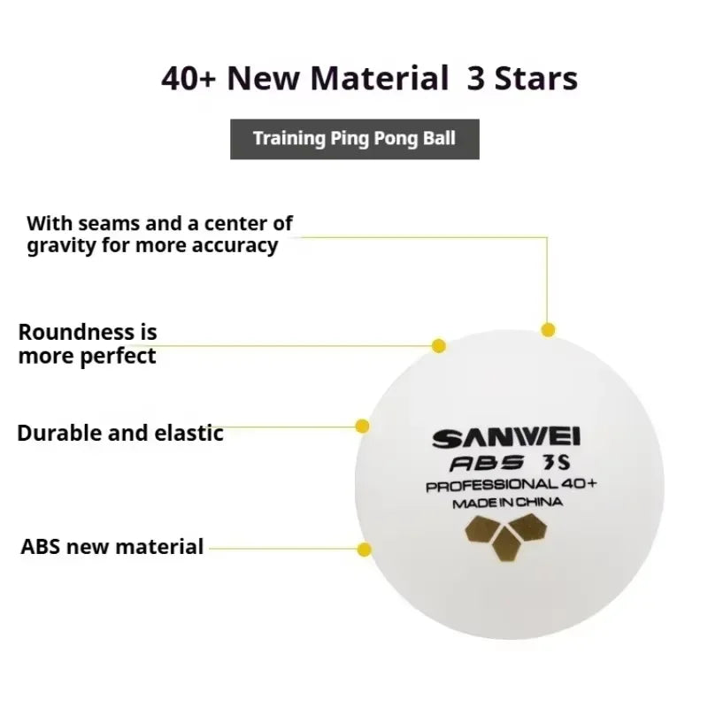 SANWEI TR 3 Star Table Tennis Balls 40+ ABS New Material with Seamed Durable Professional Ping Pong Balls for Training 50/100pcs