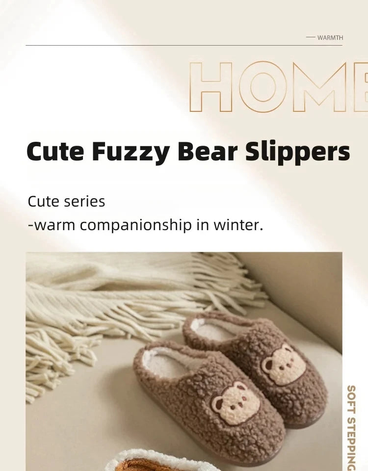 TZLDN Fashion Men's Slippers Winter Warm Cartoon Bear Lovely Indoor Soft Sole Non-slip Dormitory Causal Home Plush Shoes Couple