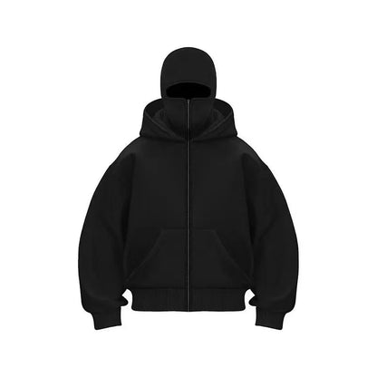 Unisex Balaclava Hoodie With Zipper Double Hooded Polyester