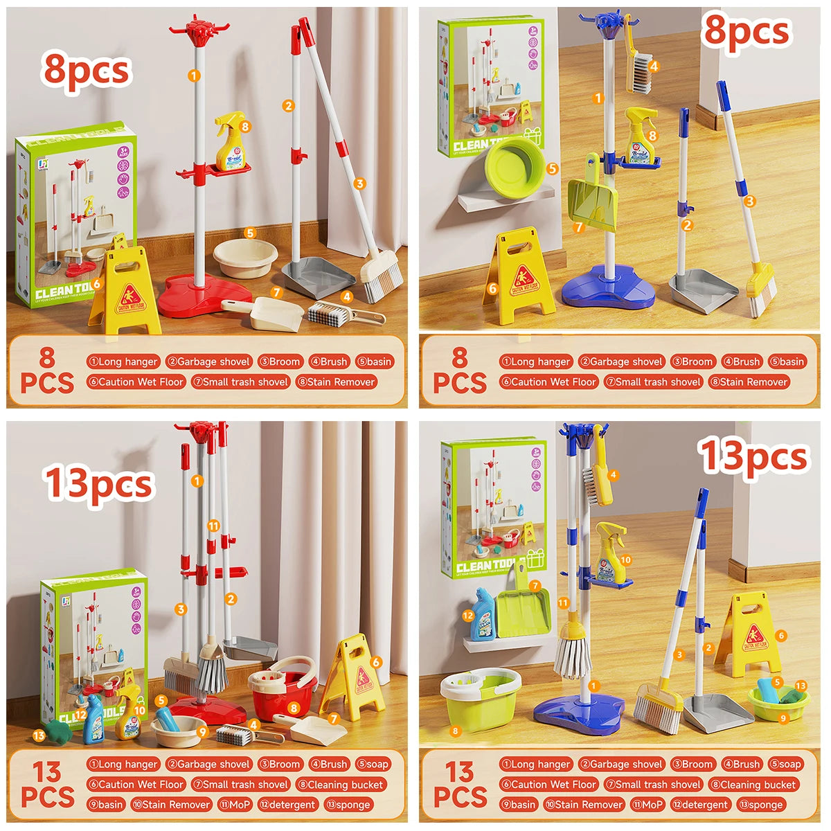 Kids Cleaning Toy Set for Toddlers Mini Broom Dustpan Mop Pretend Play Housekeeping Supplies Kits Montessori Toys Girl Boy Gifts