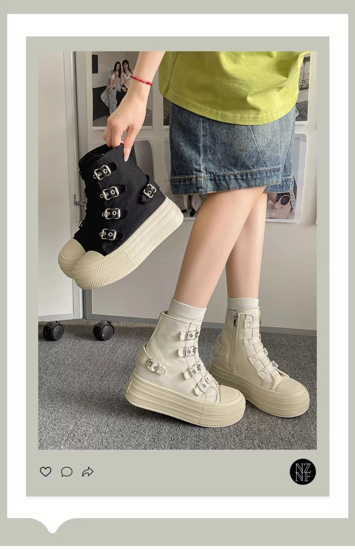 CHABELLA Women's High Top Canvas Shoe Design Buckle Strap Zip Simplicity Female Shoes 2025  High Street Grace Waling Shoes