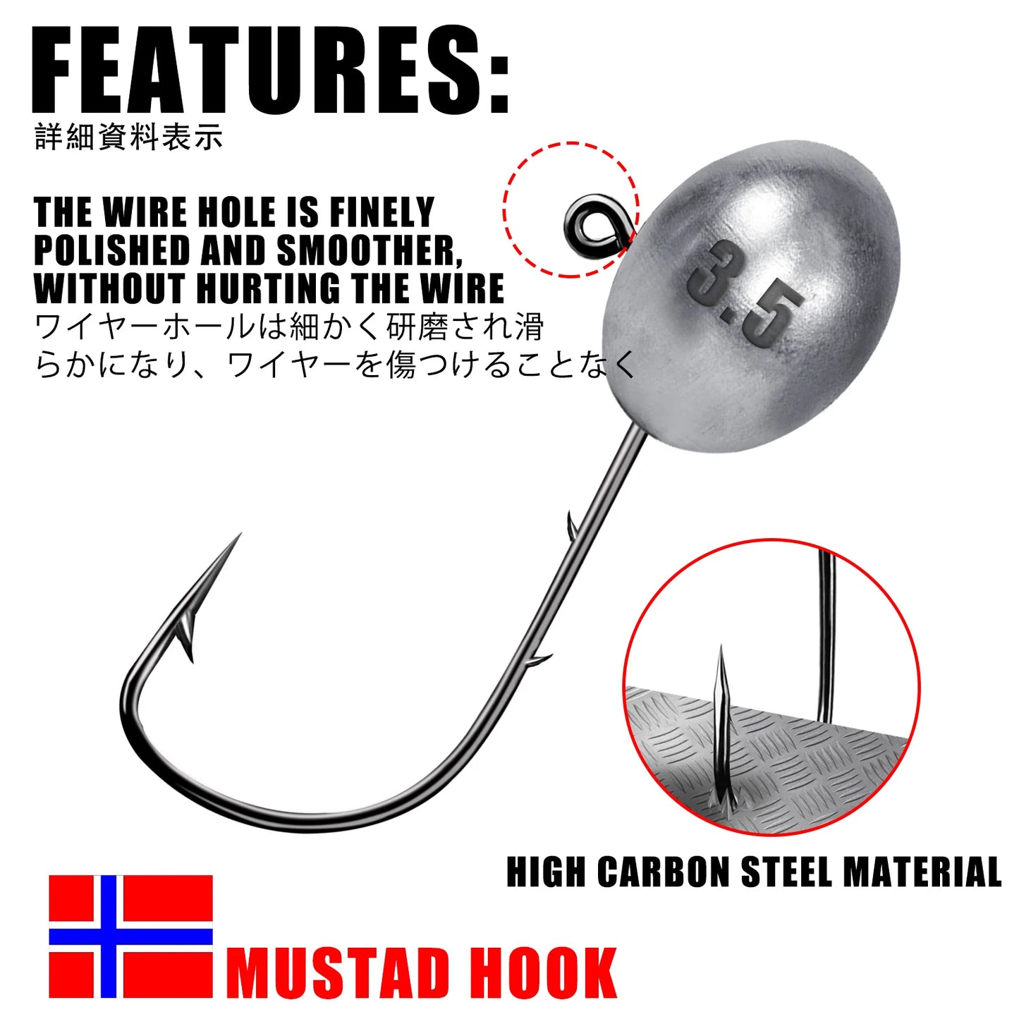 Jig Head Hook 3X Rockfish Ajing Fishing Hooks For Soft Worm Lure Bass Fish Pesca Goods 0.8-7g 5pcs/Bag Pike Trout Accessories