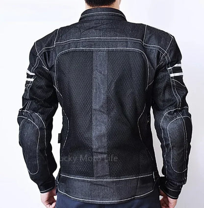 Motorcycle Jacket, Denim Mesh, Breathable, Polyester and Cotton, Men's