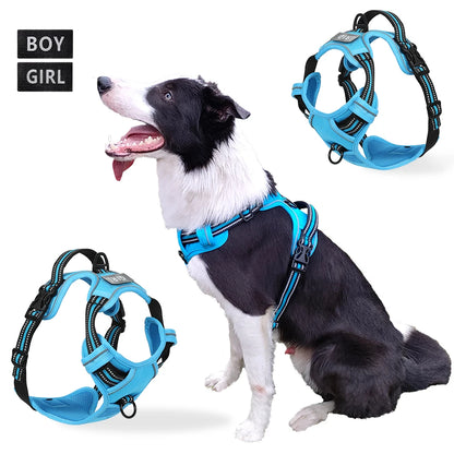 No Pull Dog Harness Front Clip Reflective Heavy Duty Handle For Large Dogs