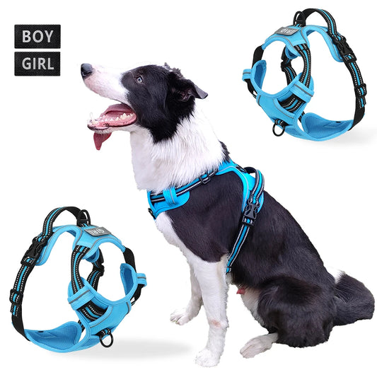 No Pull Dog Harness Front Clip Heavy Duty Reflective Easy Control Handle for Large Dog Walking