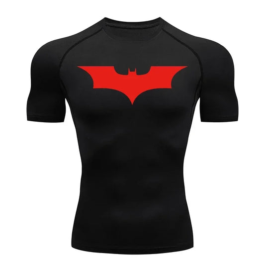 Men's Bat Print Compression Shirt Summer Short Sleeve Quick Dry Rash Guard Gym Workout Running T-Shirt Athletic Tees Tops