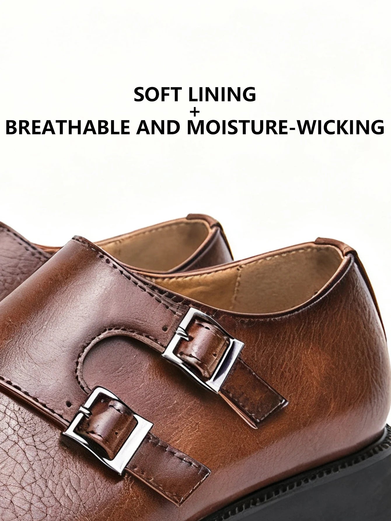 Men's Leather Monk Strap Pointed Toe Oxford Shoes With Buckle