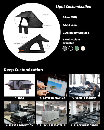 Aluminum Four-Person Rooftop Tent, Hard Shell, Closed Size 212x131x19 cm