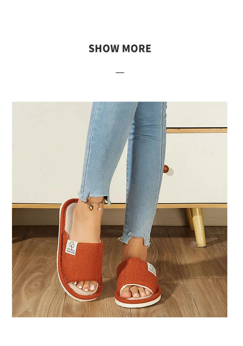 Home Linen Slippers For Men In Spring&Autumn Comfortable Bedroom Open-toed&Breathable Slippers Men's & Women's Shoes Summer