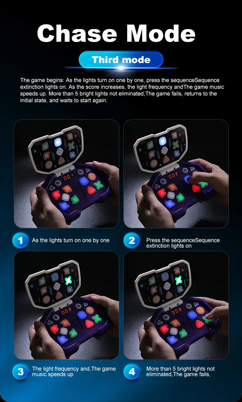 Electronic Music Rhythm Puzzle Game Machine Montessori Pockets Travel Toy Light Up Educational Sensory Fast Push Table Game