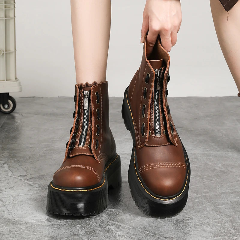 Men's Leather Boots Waterproof Ankle Outdoor Work Motorcycle