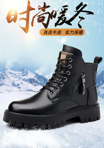Winter Waterproof Genuine Leather Lace Up Ankle Boots For Men Outdoor