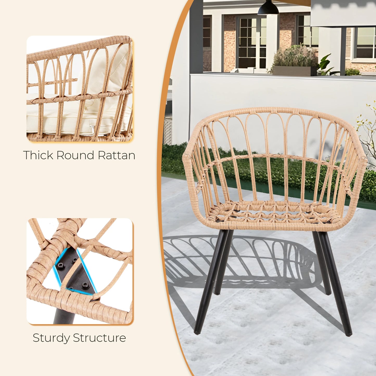 5 Piece Patio Furniture Set, Outdoor Wicker Small Conversation Bistro Set, All-Weather PE Rattan Chairs with Ottoman & Coffee Ta