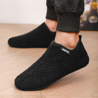 Men's Fuzzy Lining Overlapping Slippers Indoor Winter Warmth Arch Support