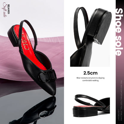 Women's Ankle Strap Sandals Black Flat Heel PU Upper