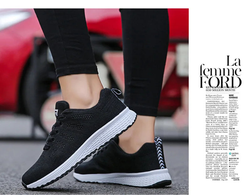 Women Casual Shoes Fashion Breathable Walking Mesh FlatShoesSneakers White Female Footwear