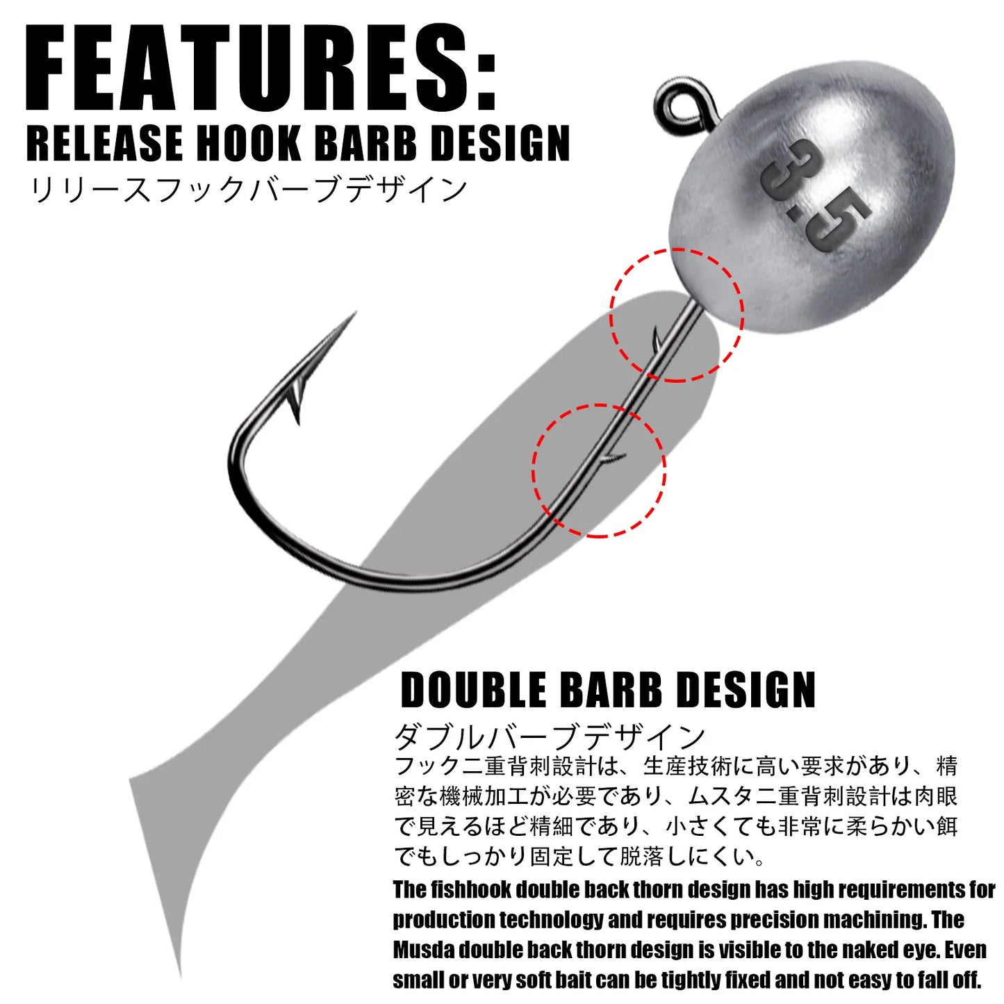 Jig Head Hook 3X Rockfish Ajing Fishing Hooks For Soft Worm Lure Bass Fish Pesca Goods 0.8-7g 5pcs/Bag Pike Trout Accessories