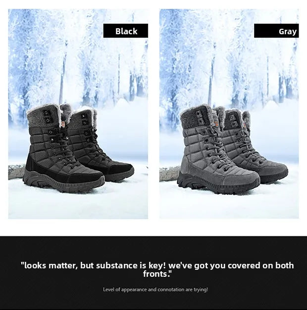 Men Winter Snow Boots Waterproof Leather High Top Plush Lined MidCalf Big Size