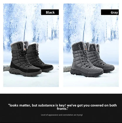 Men Winter Snow Boots Waterproof Leather High Top Plush Lined MidCalf Big Size