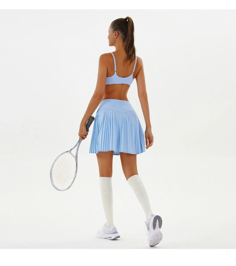 High Waist Women Tennis Pleated Skirt with Inner Lining High Waist Double Layer Design Sport Sexy Fitness Yoga Shorts Dancing