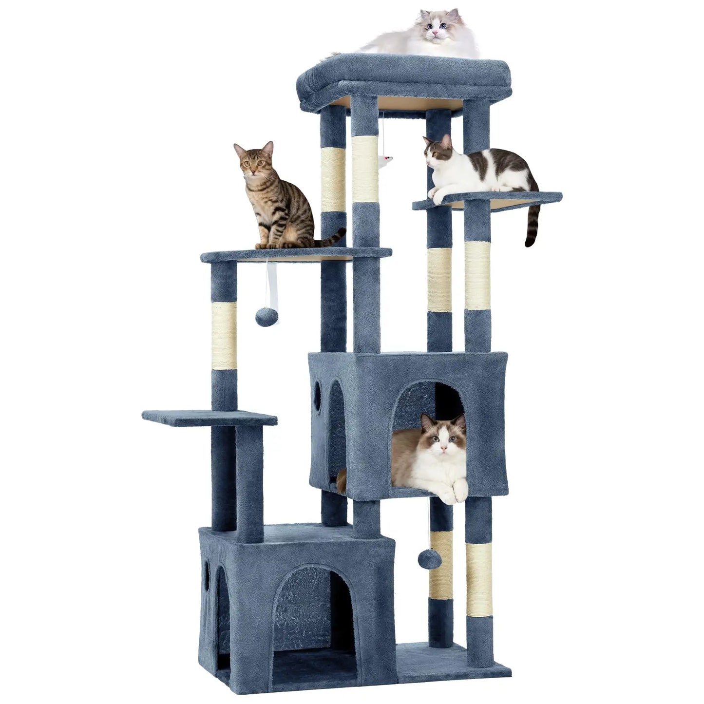 61" Heavy-Duty Multi-Level Cat Tree For Large Cats Oversized Perch & Dual Condos Natural Sisal Posts For Maine Coon