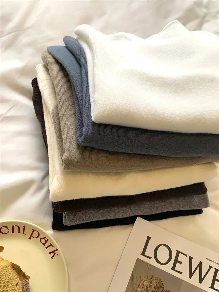 2025 Solid Sweater Women Half Turtleneck Knitted Pullovers Harajuku Korean Soft Warm Knitwear Autumn Winter Fashion Slim Jumpers