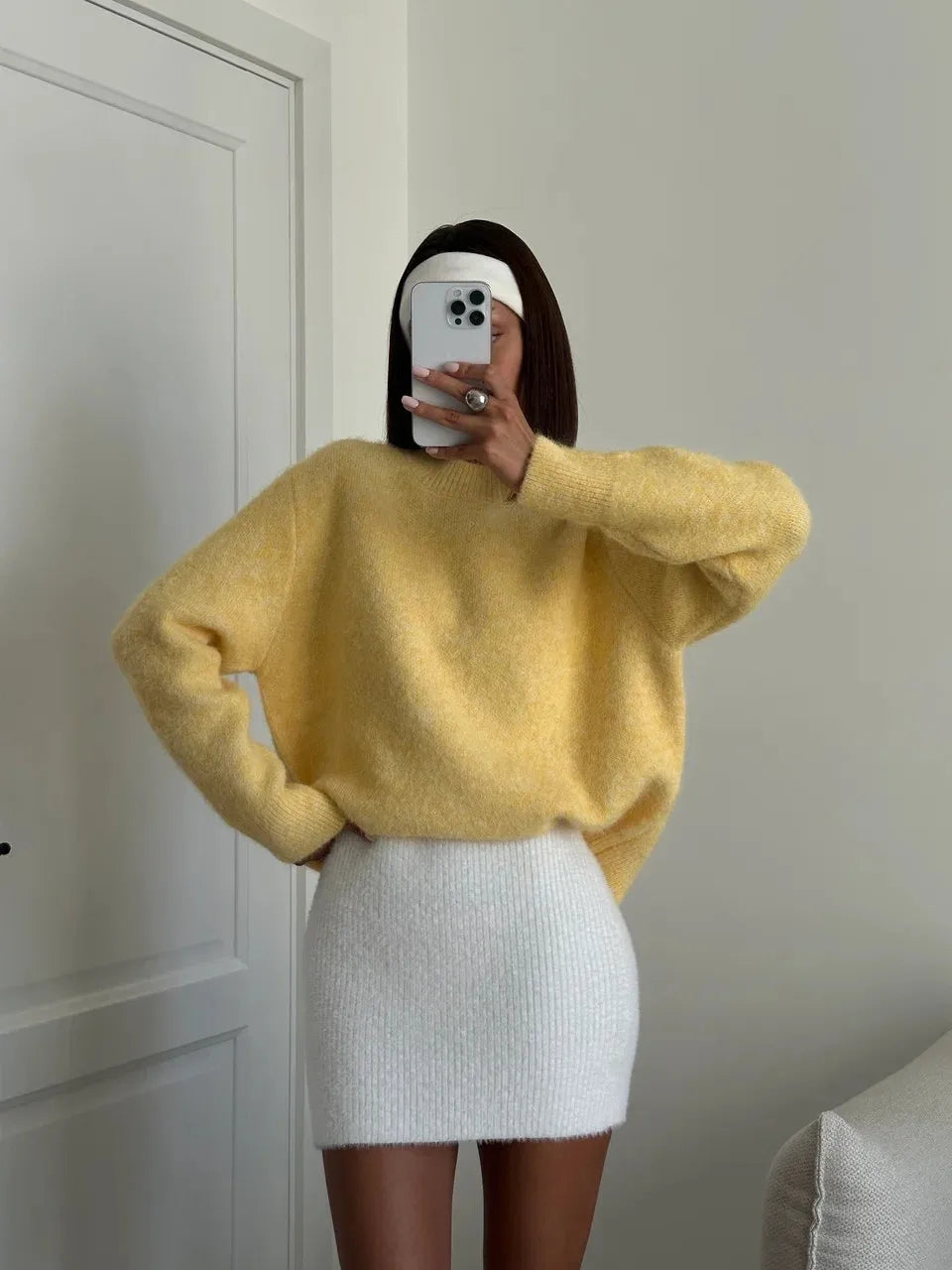 Hirsionsan Basic O Neck Basic Sleeve Sweater Women 2025 Oversized Short Knitted Wool Pullover Female Casual Thick Warm Soft Tops