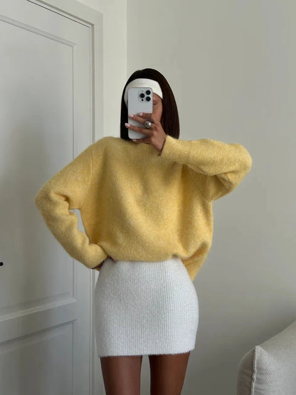 Womens O-Neck Knit Sweater Oversized Pullover Acrylic