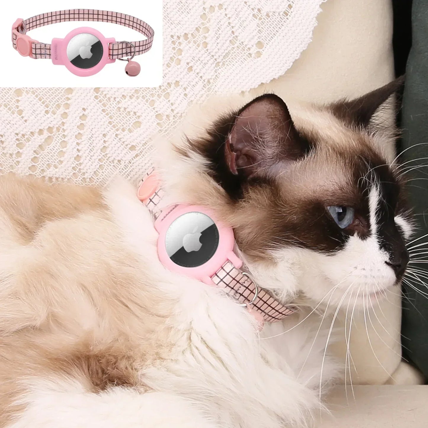 Pink Nylon Cat Collar With Bell For Tracking Device