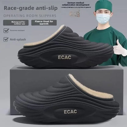 Waterproof Indoor Slippers For Men EVA Sole Fleece Lined Non Slip Winter