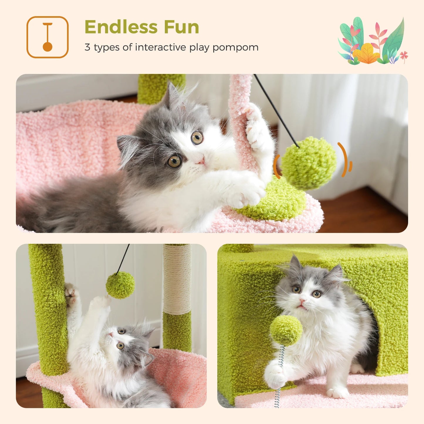 Small Cat Tree with Cozy Condo Hammock Top Perch Cat Scratching Post for Indoor Multi-Level Cat Tower Cat Scratcher Kitten Toys