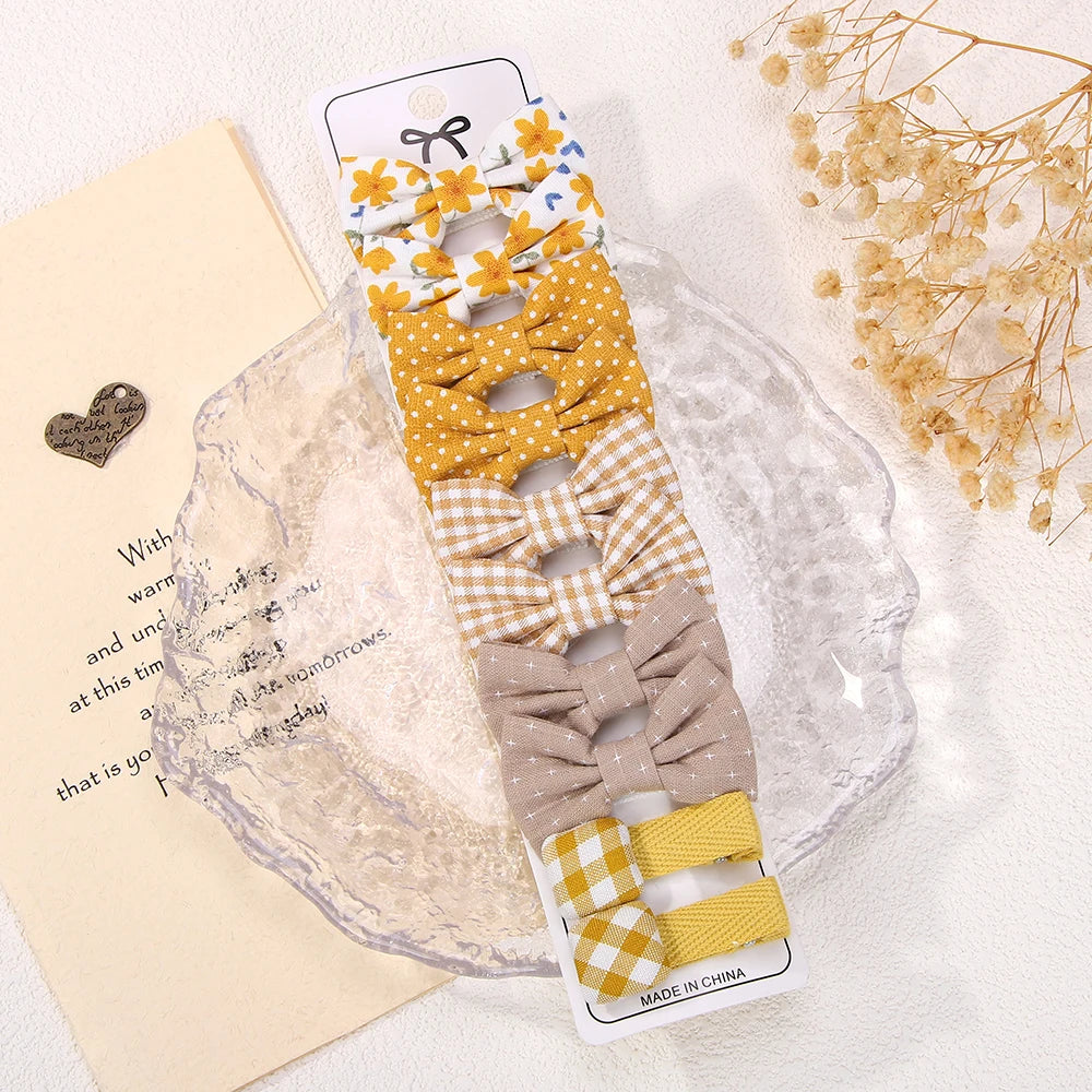 RAINBOW BOWS 10Pcs/set Handmade Fabric Printed Barrette Boutique Mini Bangs Bow Hair Clip Ins Daisy Hairgripes 2025 Spring Style