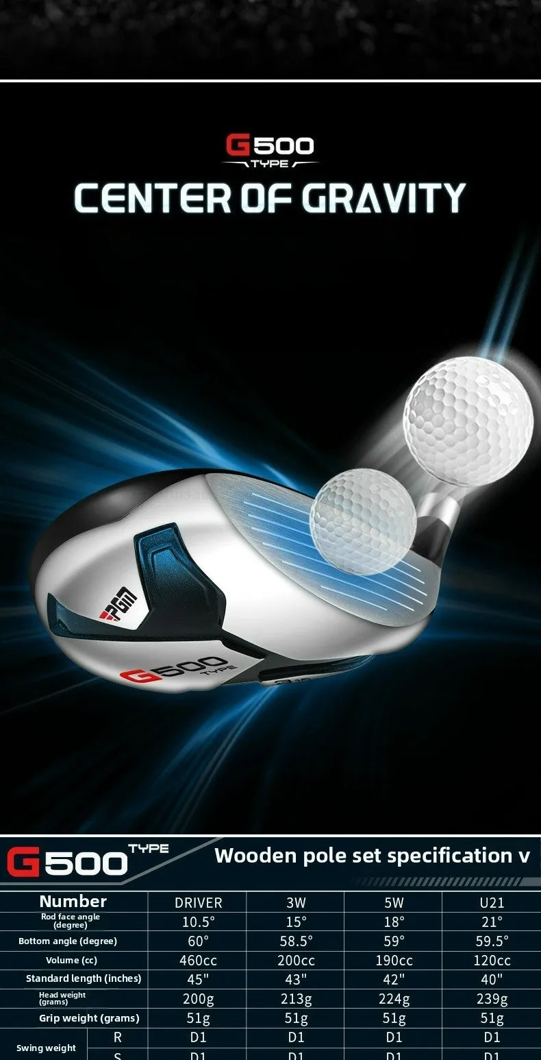 PGM Titanium Alloy No.1 Wood Iron Rod Putter Set Low center of gravity Golf Club Complete Set for Men Beginners MTG075