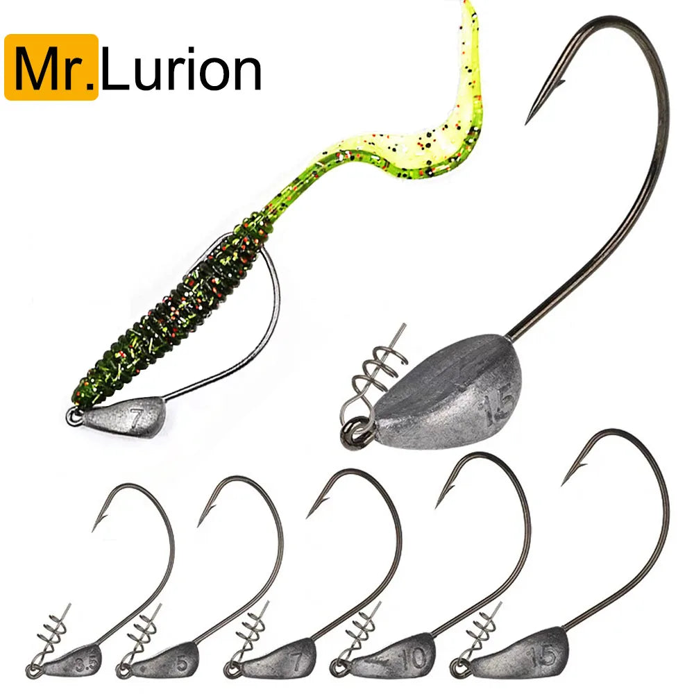 Mrlurion 3.5g 5g 7g 10g 15g 21g jig head fishing hook tackle for soft worm lure bait , with spin lock pin spinner lure hook