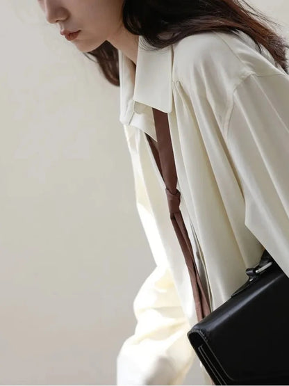 Women Oversize Long Sleeve Button Up Broadcloth Shirt Korean Style