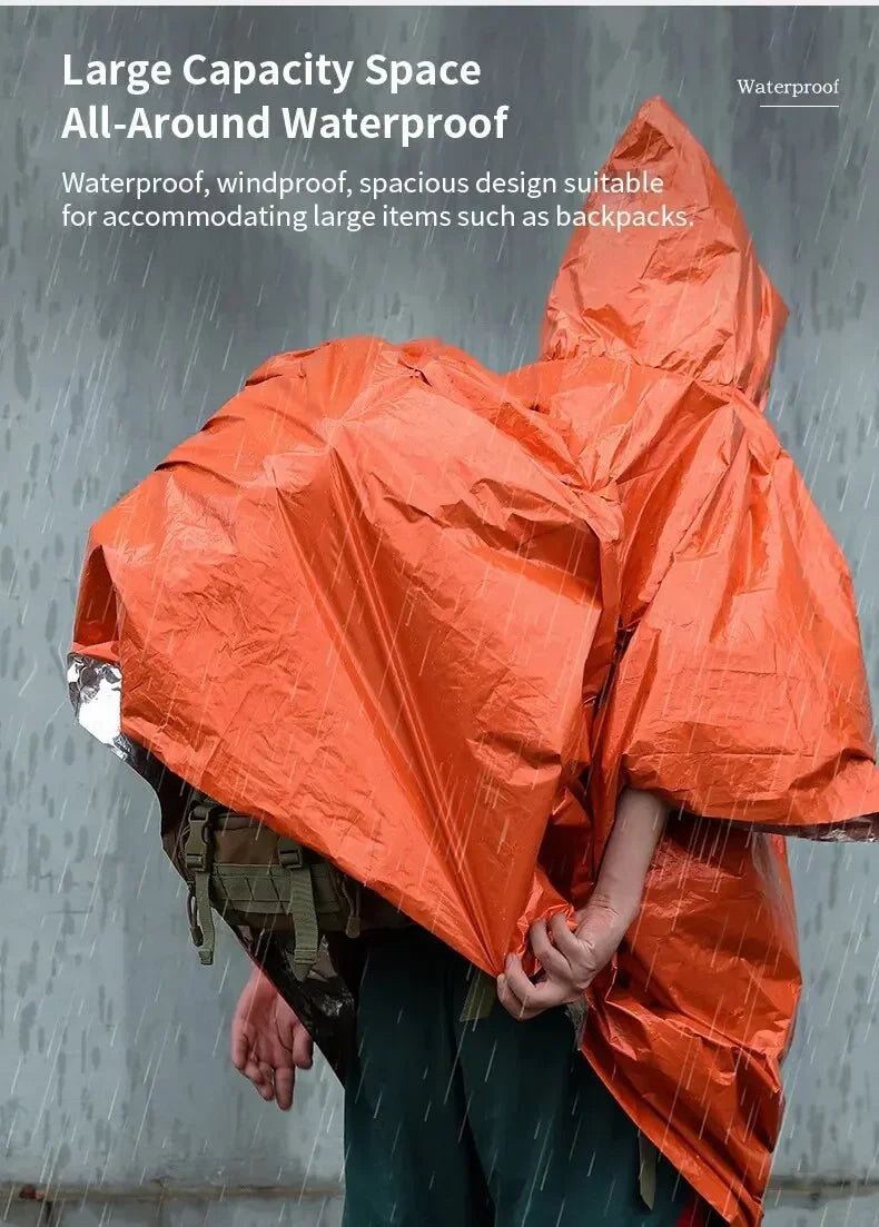 Emergency Raincoat Poncho Waterproof Rainwear 100x130cm Orange Green